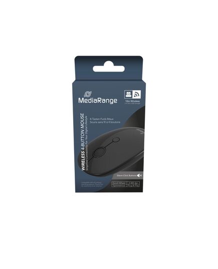 MEDIARANGE OPTICAL 4-BUTTON WIRELESS MOUSE, SCROLL-WHEEL, 1.000 - 2.400 DPI, BLACK (MROS268)