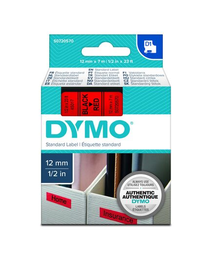 ΤΑΙΝΊΑ ΕΤΙΚΕΤΟΓΡΆΦΟΥ DYMO STANDARD 45017 12 MM X 7 M (ΜΑΎΡΑ ΓΡΆΜΜΑΤΑ ΣΕ ΚΌΚΚΙΝΟ ΦΌΝΤΟ) (S0720570) (DYMO45017)