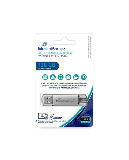 MEDIARANGE USB 3.0 COMBO FLASH DRIVE WITH USB TYPE-C™ PLUG, 128GB (MR938)