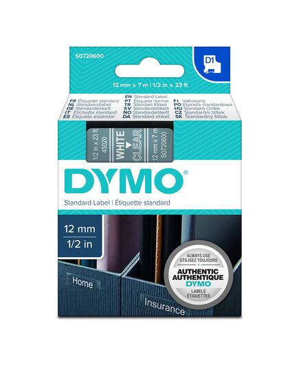 ΤΑΙΝΊΑ ΕΤΙΚΕΤΟΓΡΆΦΟΥ DYMO STANDARD 45020 12 MM X 7 M (ΛΕΥΚΆ ΓΡΆΜΜΑΤΑ ΣΕ ΔΙΆΦΑΝΟ ΦΌΝΤΟ) (S0720600) (DYMO45020)
