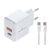 POWERTECH ΦΟΡΤΙΣΤΉΣ ΤΟΊΧΟΥ PT-1248, ΚΑΛΏΔΙΟ, USB/USB-C, 20W, GAN, ΛΕΥΚΌΣ